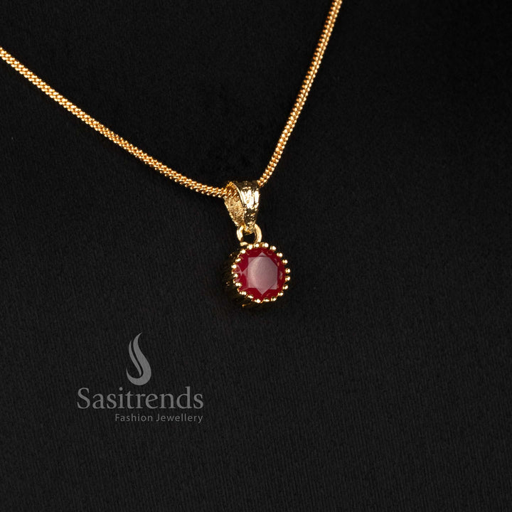 Micro Gold Plated Round Solitaire Pendant Chain Necklace Set for Festive Wear Family Functions Parties and Special Occasions - Sasitrends