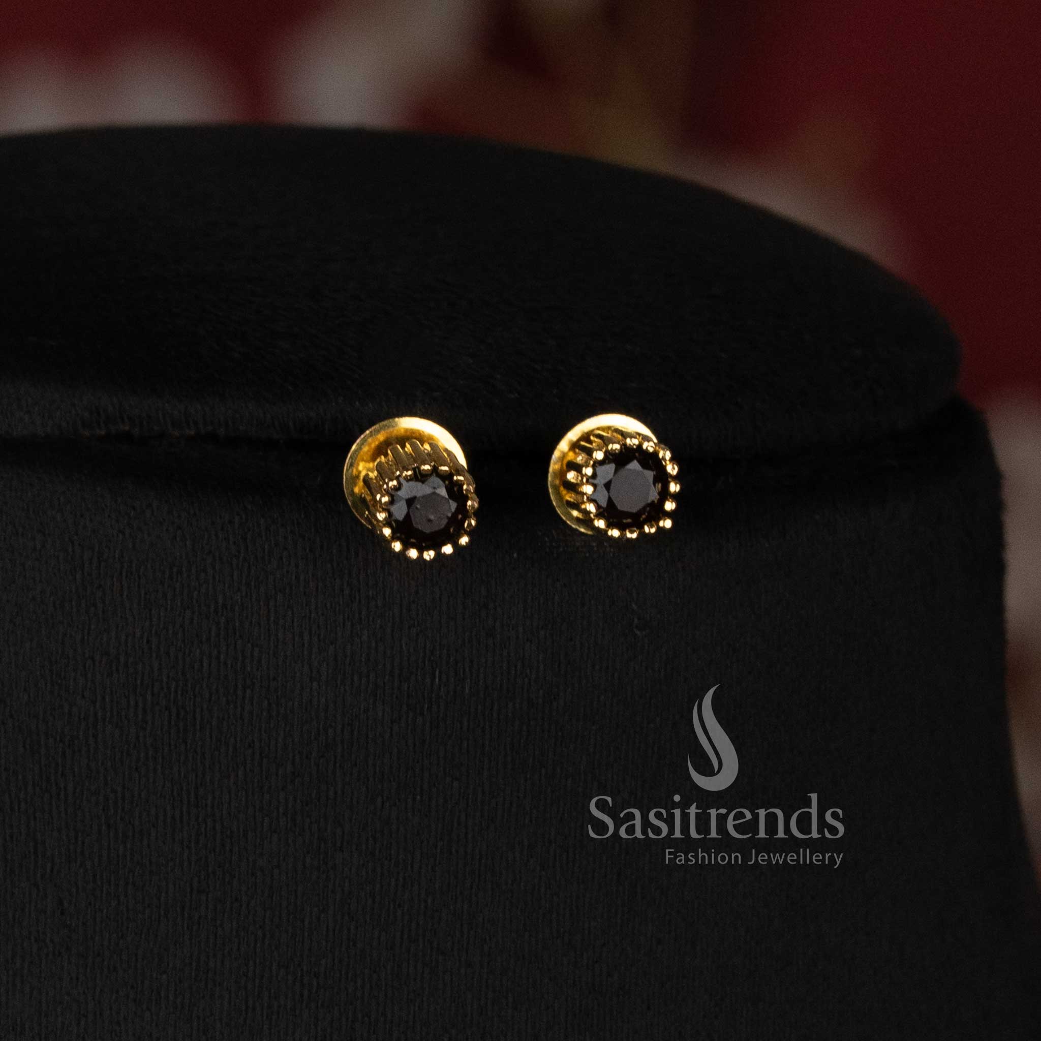 Micro Gold Plated Round Solitaire Pendant Chain Necklace Set with Matching Stud Earrings for Daily Wear Office Wear and Trendy Styling - Sasitrends