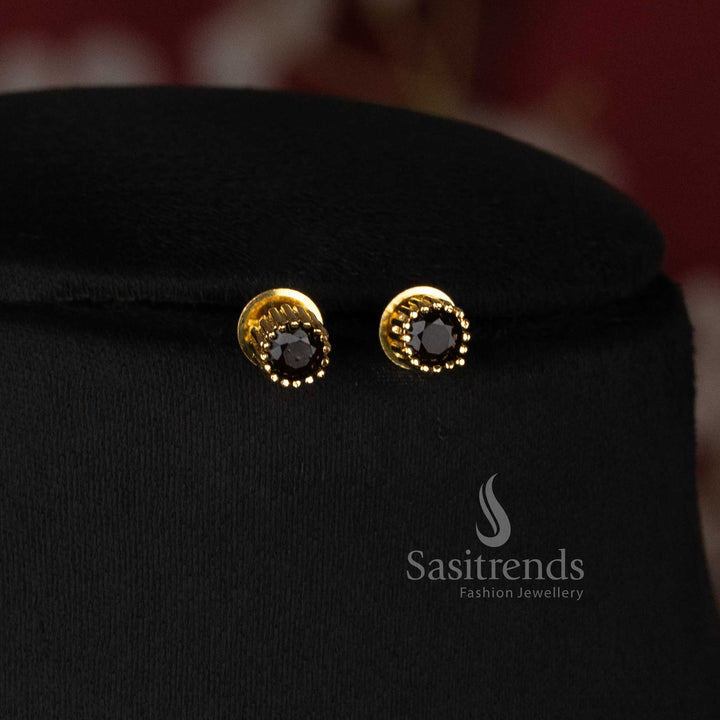 Micro Gold Plated Round Solitaire Pendant Chain Necklace Set with Matching Stud Earrings for Daily Wear Office Wear and Trendy Styling - Sasitrends