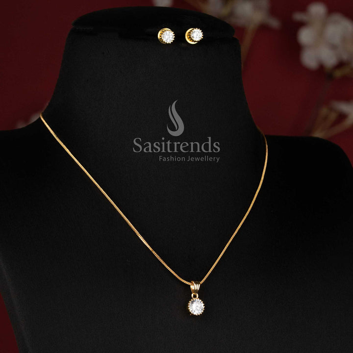 Detailed Close-Up of Round Solitaire Pendant with Beaded Golden Border and Polished Bail on Woven Chain - Sasitrends