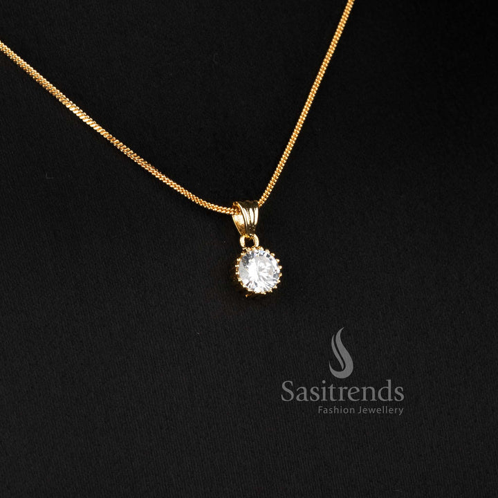 Micro Gold Plated Round Solitaire Pendant Chain Necklace Set with Matching Stud Earrings for Daily Wear Office Wear and Trendy Styling - Sasitrends