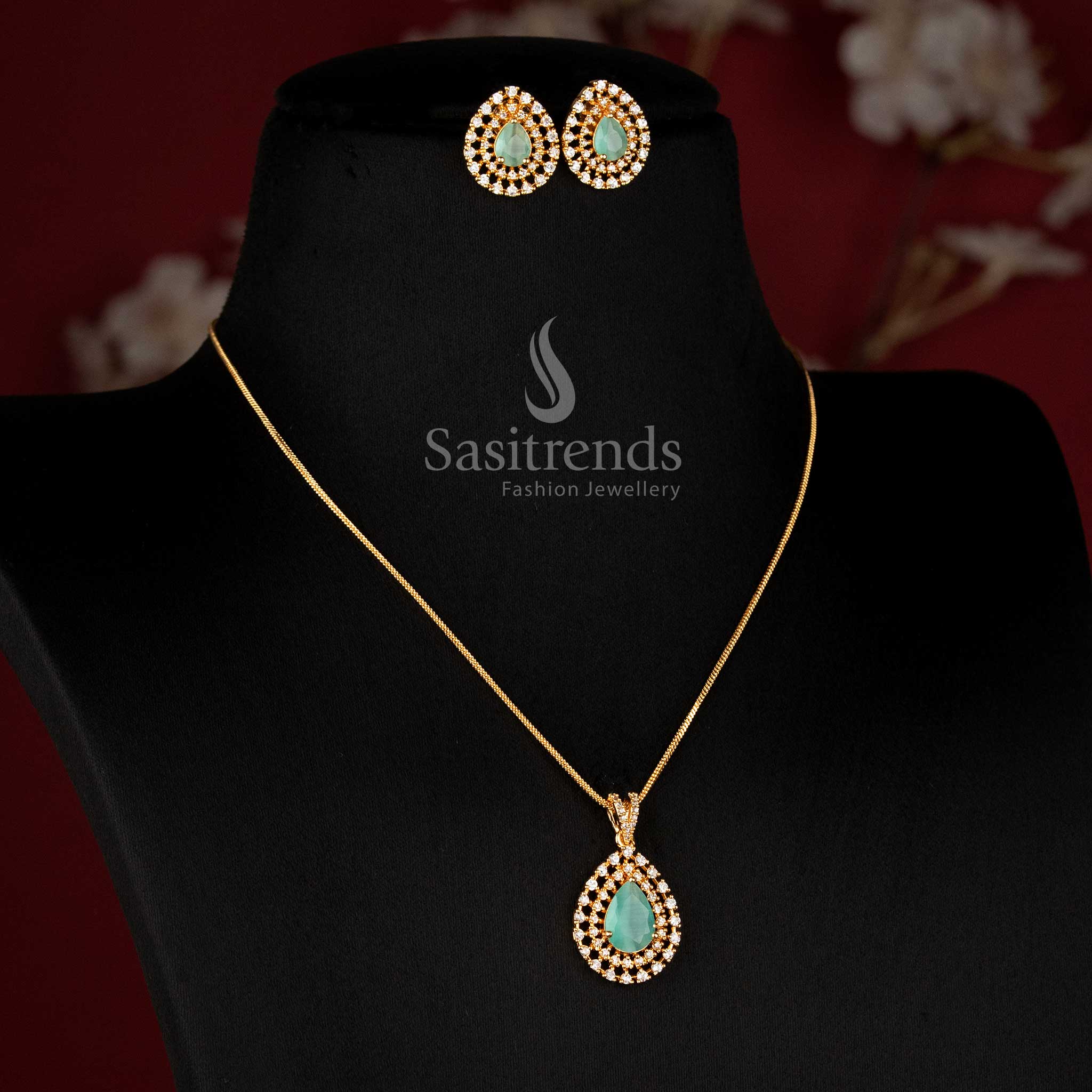 Sparkling Teardrop American Diamond Pendant Chain Necklace with Real Gold Look and Guaranteed Quality for Women - Sasitrends