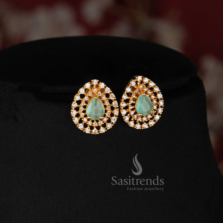 Elegant American Diamond Teardrop Pendant Chain Necklace with Pear-Shaped Center Stone and Double Halo Detailing - Sasitrends