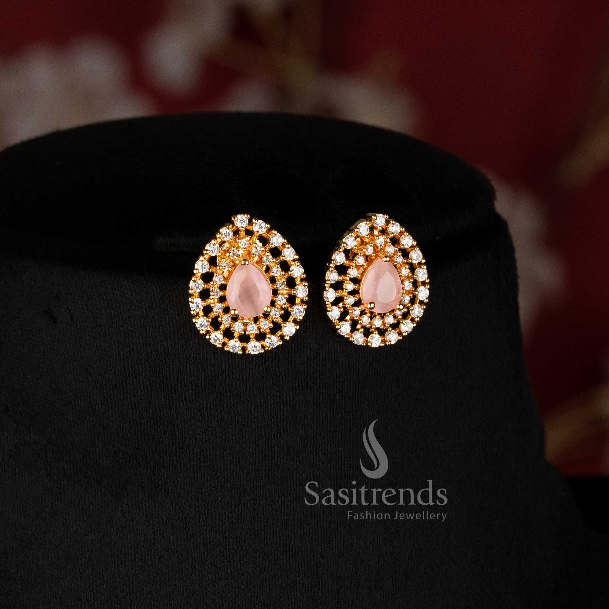 Elegant Micro Gold Plated American Diamond Teardrop Pendant Necklace Set for Party Wear Festive Wear Family Functions and Special Occasions - Sasitrends