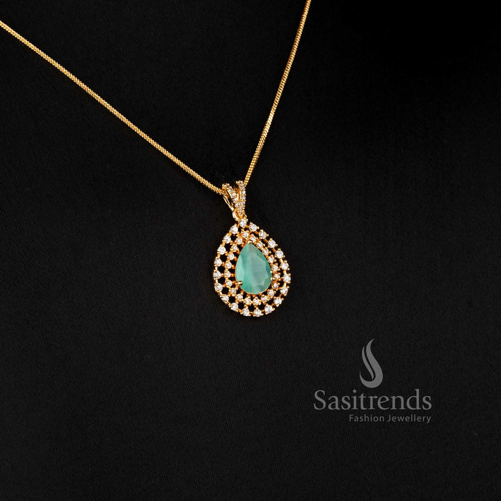 Sparkling Teardrop American Diamond Pendant Chain Necklace with Real Gold Look and Guaranteed Quality for Women - Sasitrends
