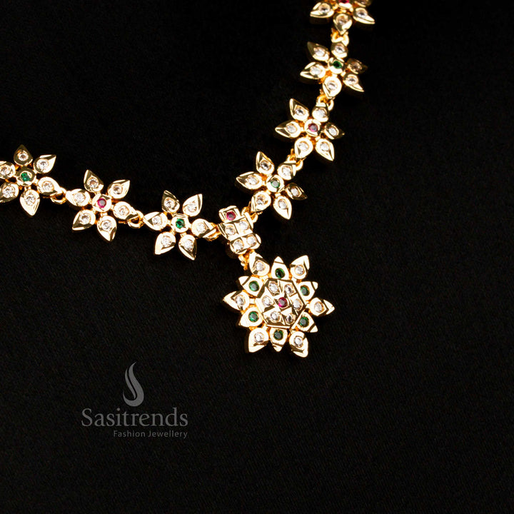 Guaranteed Impon Addigai Micro Gold Multi Ad Floral Necklace Set , Real gold Look - Sasitrends