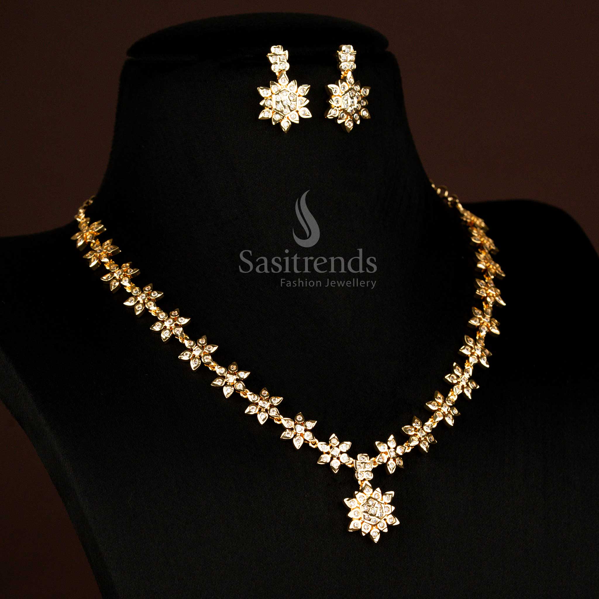 Guaranteed Impon Addigai 24K Micro Gold Plated White Ad Floral Necklace Set - Sasitrends