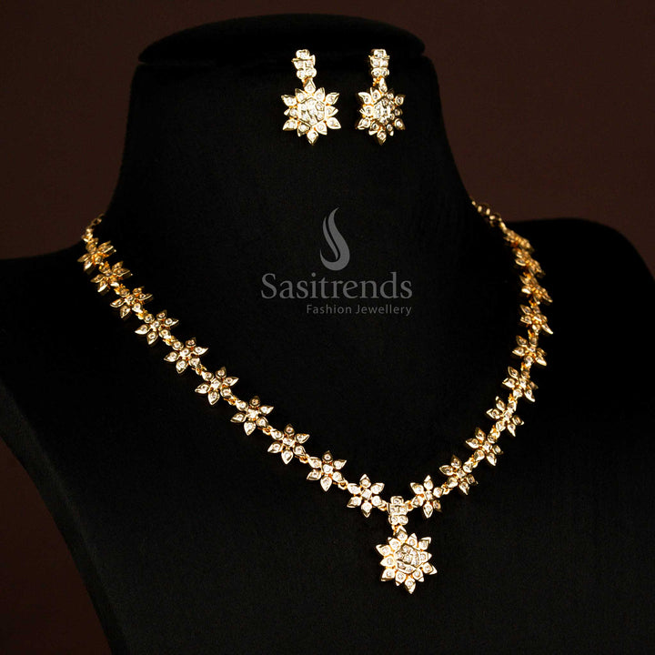 Guaranteed Impon Addigai 24K Micro Gold Plated White Ad Floral Necklace Set - Sasitrends
