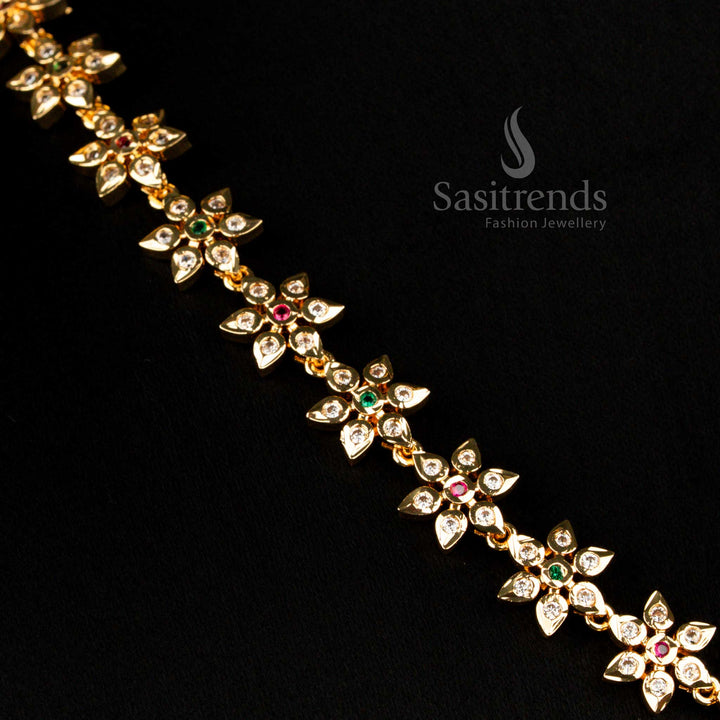 Guaranteed Impon Addigai One Gram Micro Gold Multi Ad Floral Necklace Set - Sasitrends