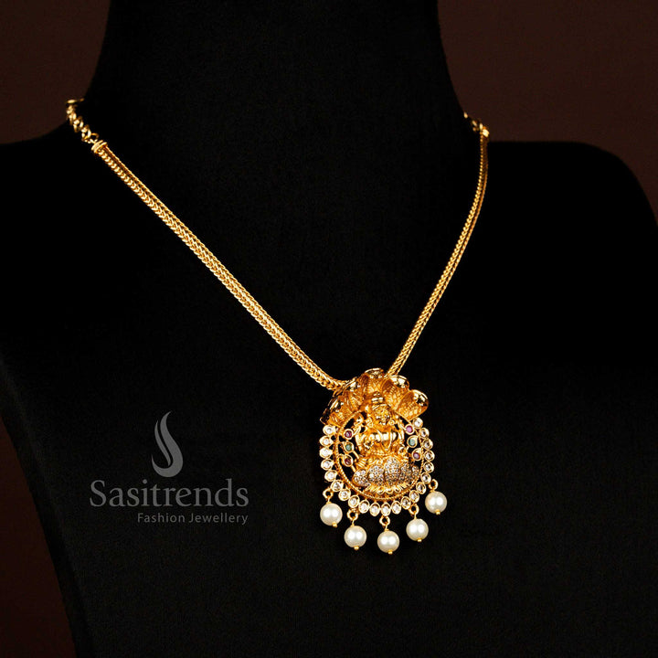 Traditional Matte Gold Plated Multi 5 Head Anaku Hood Lakshmi Pendant Necklace - Sasitrends