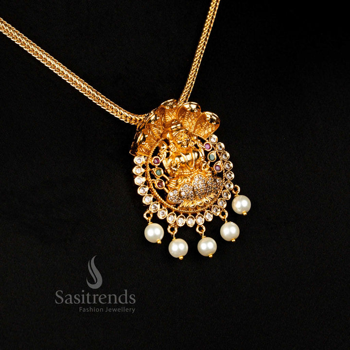 Traditional Matte Gold Plated Multi Ad 5 Head Anaku Hood Lakshmi Pendant Necklace - Sasitrends