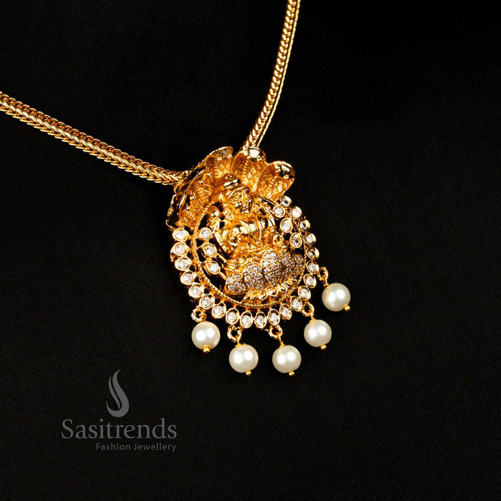 Traditional Matte Gold Plated White Ad 5 Head Anaku Hood Lakshmi Pendant Necklace - Sasitrends