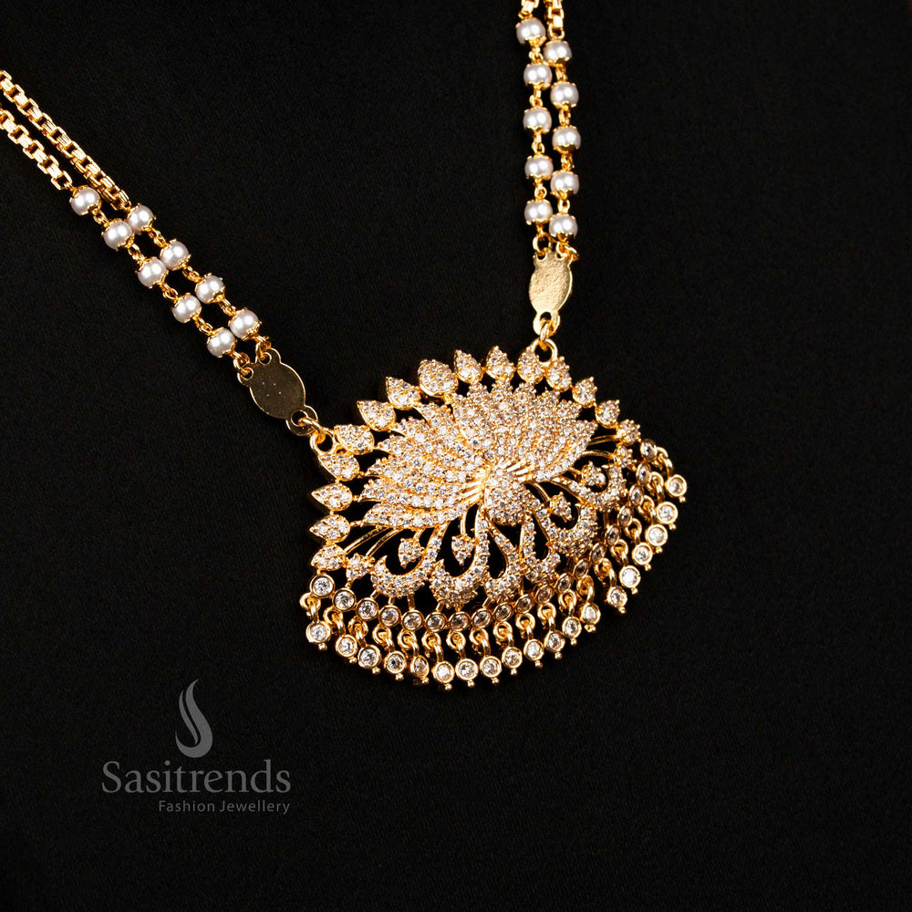 Guaranteed 1 Gram Micro Gold Plated White Ad Lotus Long Necklace - Sasitrends
