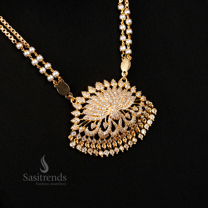 Guaranteed 1 Gram Micro Gold Plated White Ad Lotus Long Necklace - Sasitrends