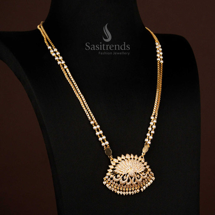 Opulent Micro Gold Plated Guaranteed AD Stone Lotus Pendant Necklace With Two Layer Chain For Wedding Looks Sasitrends