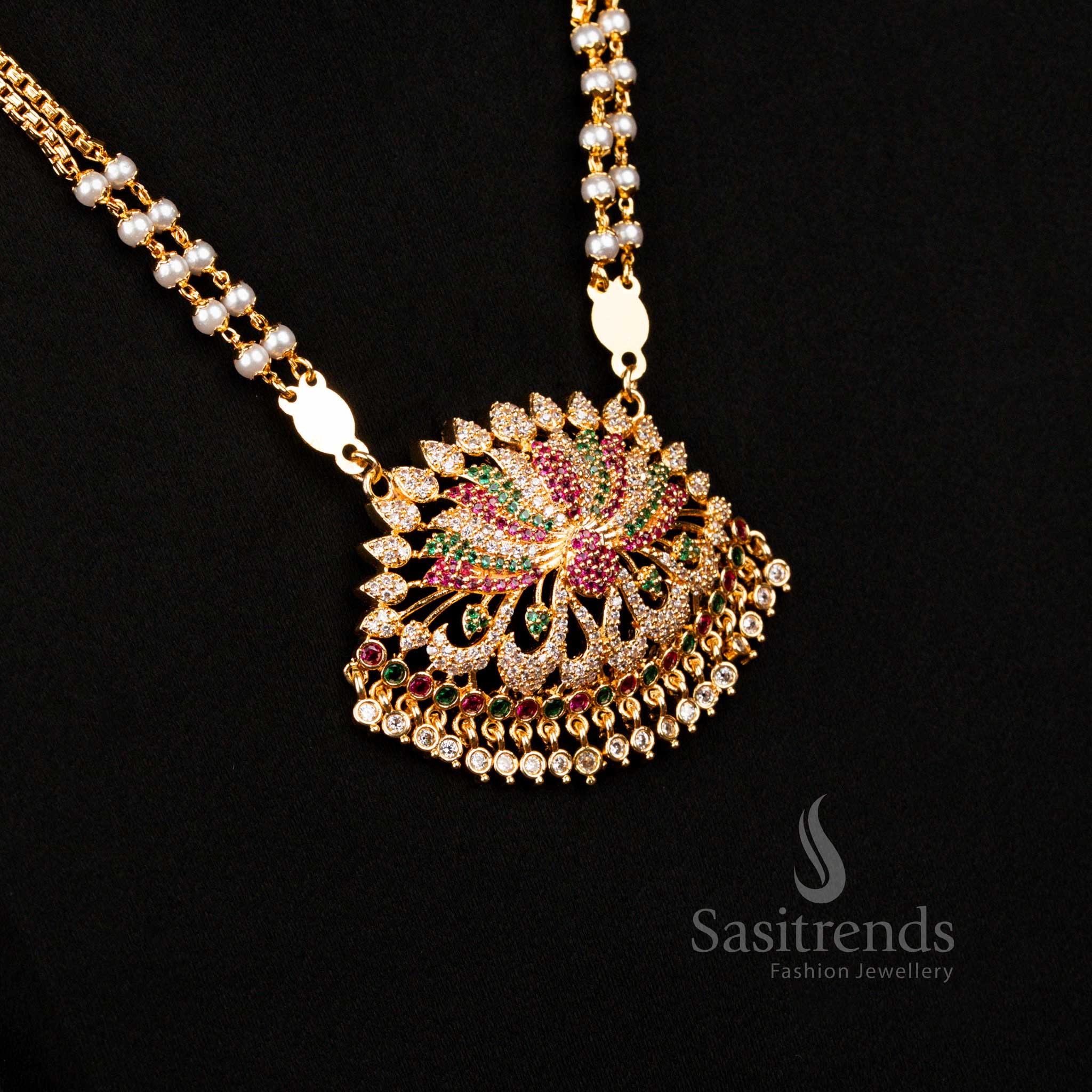 Guaranteed 1 Gram Micro Gold Plated Multi Ad Lotus Long Necklace , Real Gold Look - Sasitrends