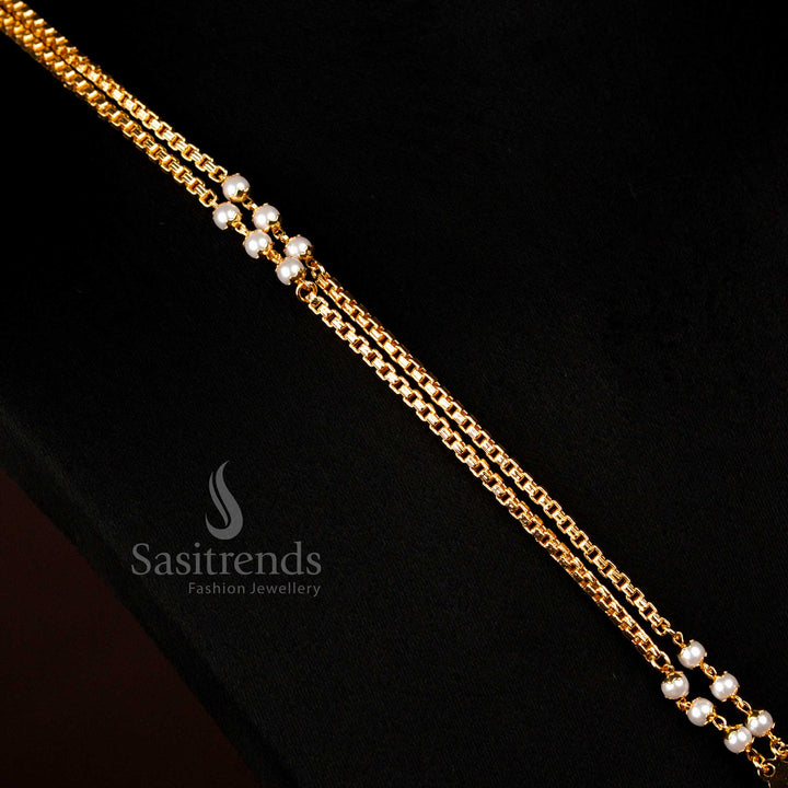 Guaranteed 1 Gram 24K Micro Gold Plated White Ad Lotus Long Necklace , Temple Wear- Sasitrends
