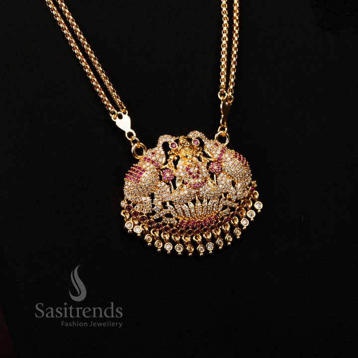 Gram Micro Gold Plated White Ruby Ad Lakshimi Long Necklace - Sasitrends
