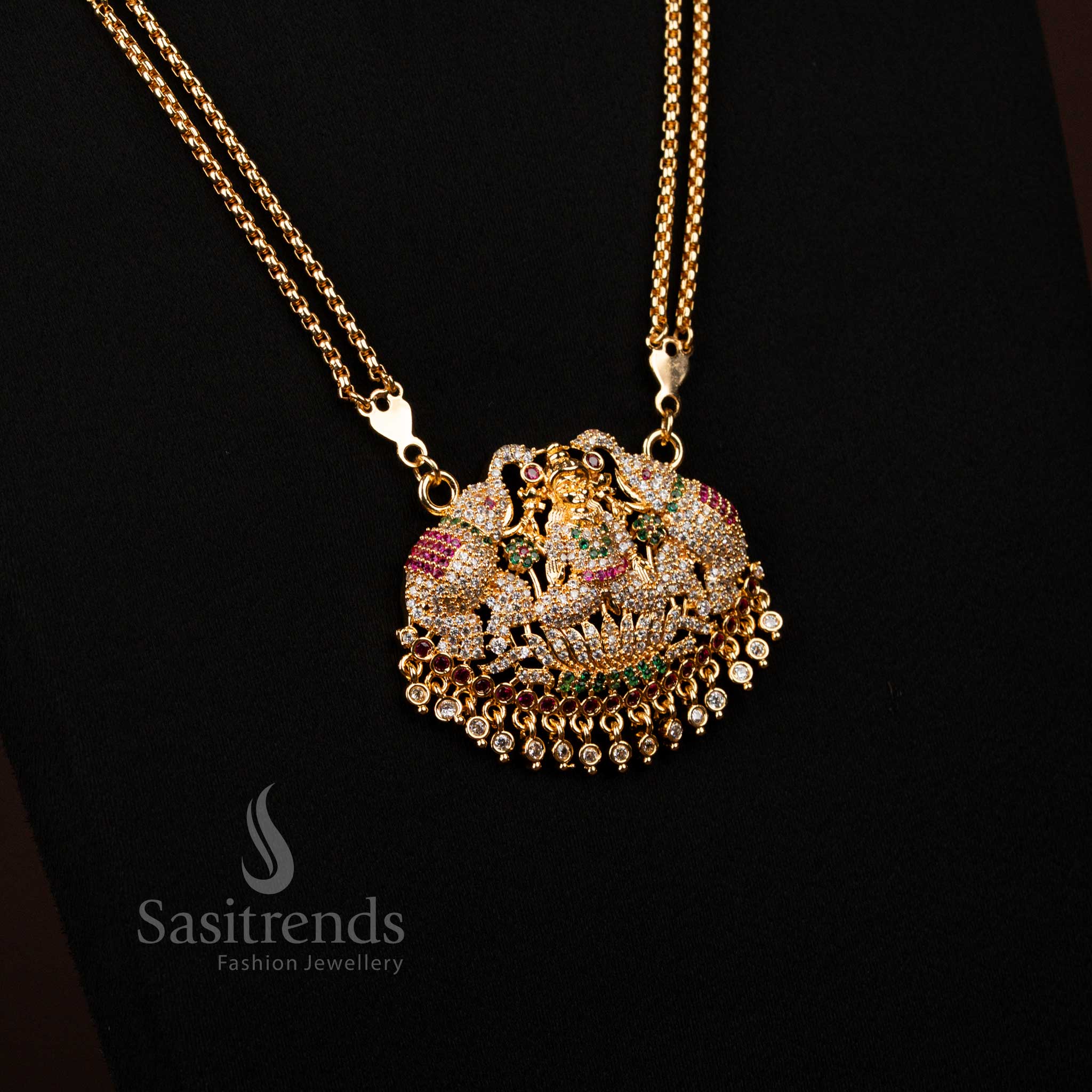 Guaranteed 1 Gram Micro Gold Plated Multi Ad Lakshimi Long Necklace - Sasitrends