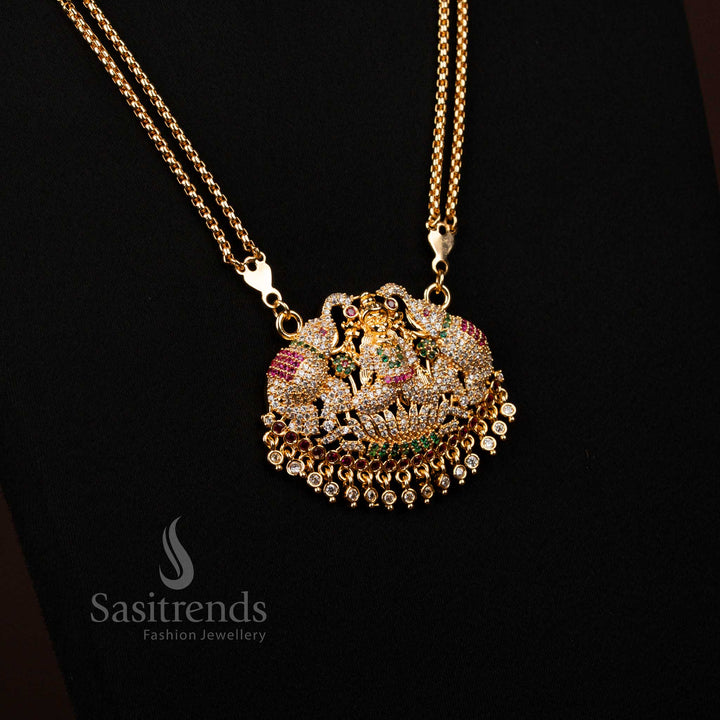 Guaranteed 1 Gram Micro Gold Plated Multi Ad Lakshimi Long Necklace - Sasitrends