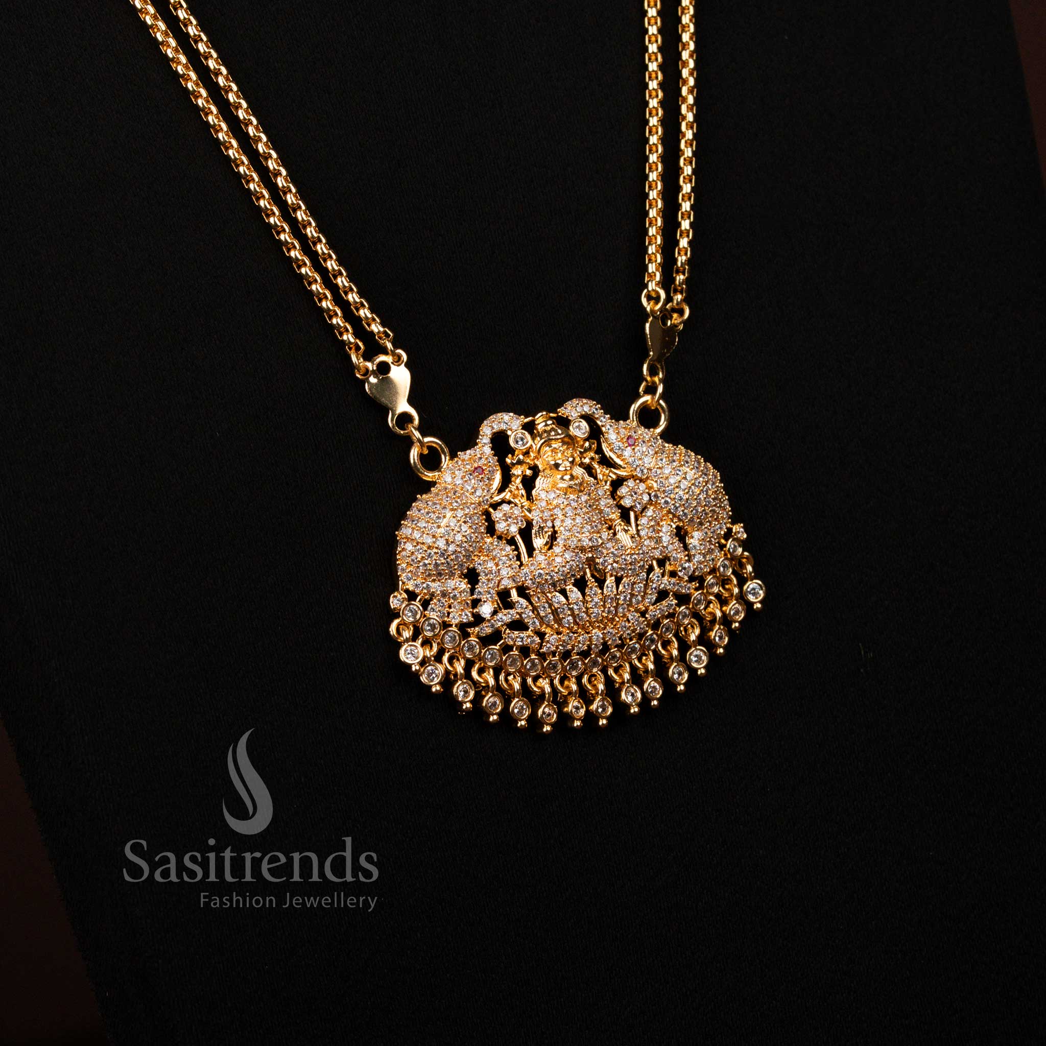 Guaranteed Micro Gold Plated White Ad Lakshimi Long Necklace - Sasitrends