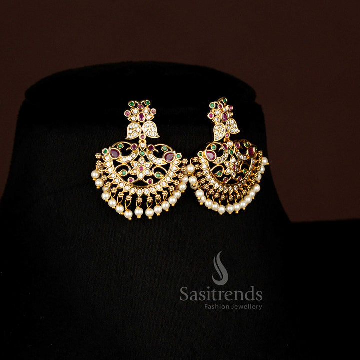 Grand Multi Colour Temple Matte Gold Combo Peacock Mango Necklace Jewellery Designed For Brides Wedding And Special Festive Occasions By Sasitrends