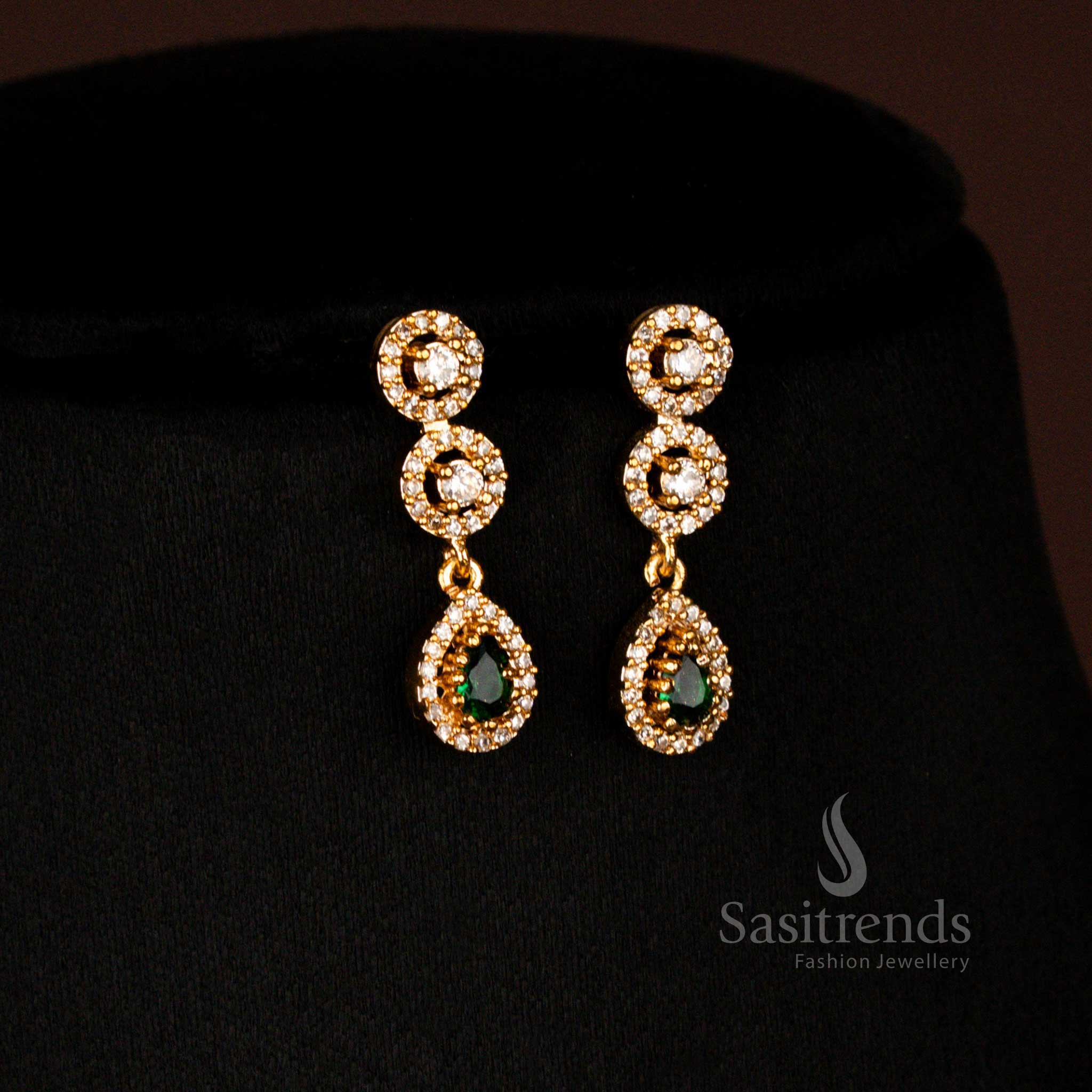 Sparkling American diamond matte gold plated water drop necklace combo for wedding and party Sasitrends