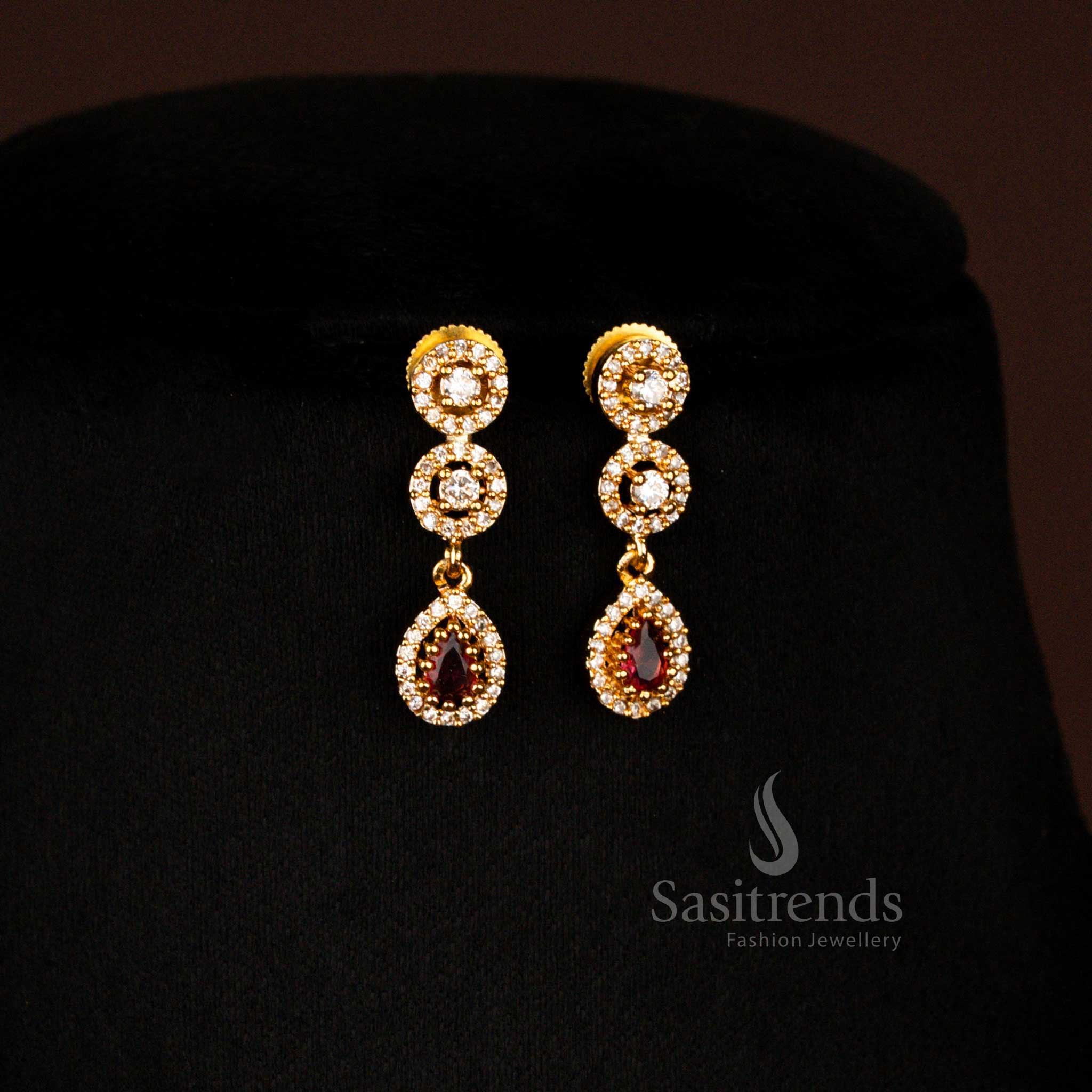 Sasitrends radiant American diamond water drop layered necklace set with earrings for reception wear