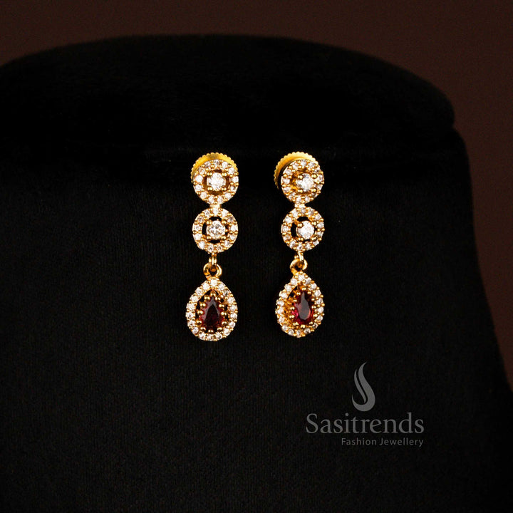 Sasitrends radiant American diamond water drop layered necklace set with earrings for reception wear