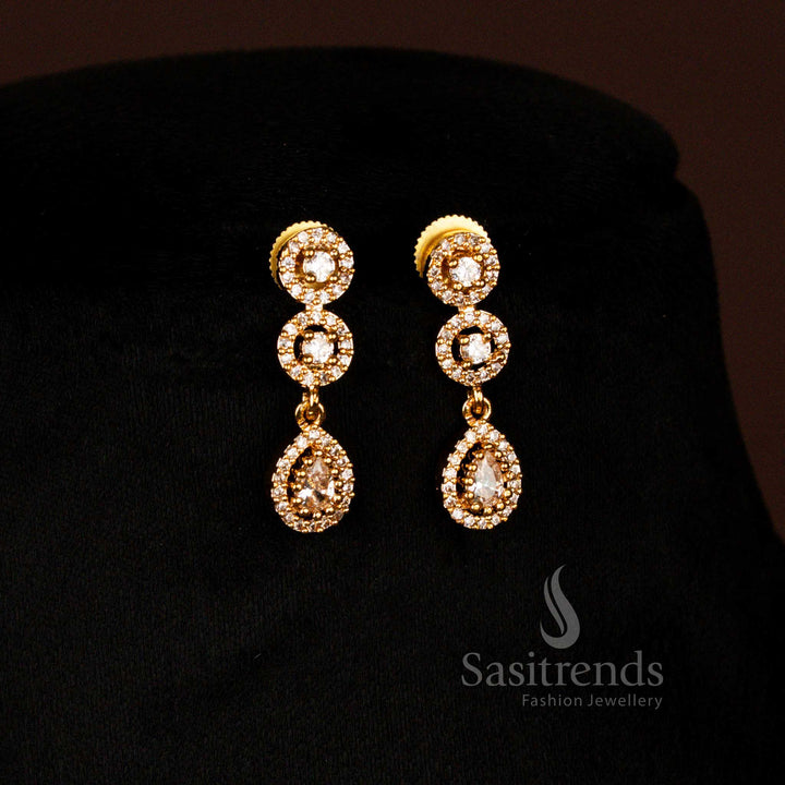 Sasitrends radiant American diamond water drop layered necklace set with earrings for reception wear