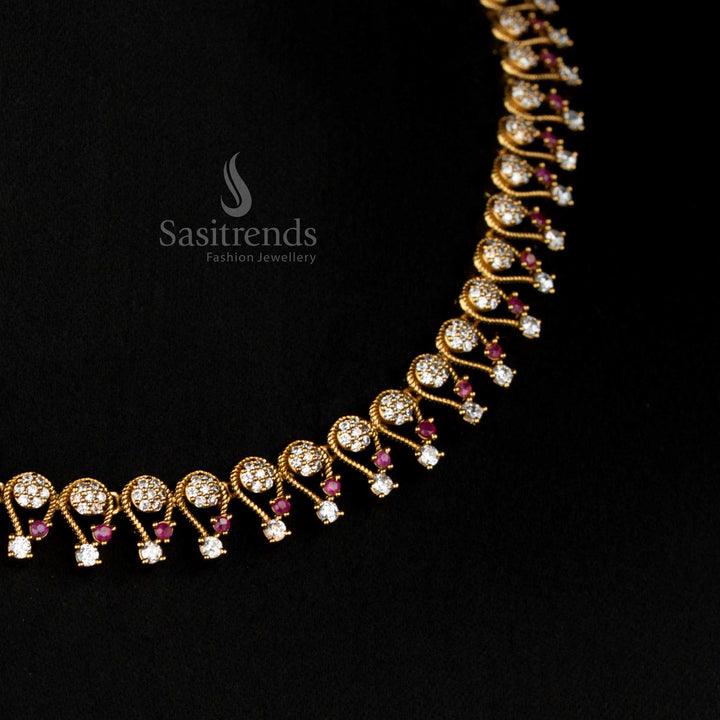 Party wear Amazing American Diamond Floral Victorian White Ruby traditional Necklace Set with Earrings - Sasitrends