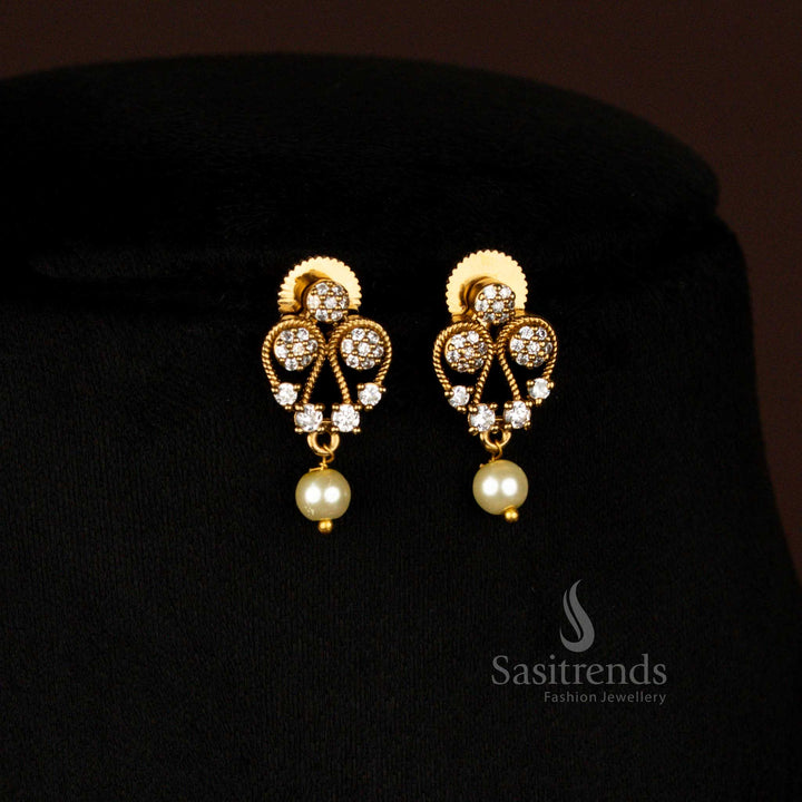 Party wear Amazing American Diamond Floral Victorian White Necklace Set with Earrings - Sasitrends