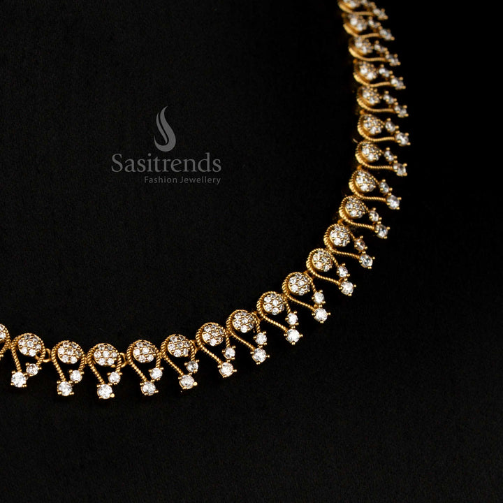 Party wear Amazing American Diamond Floral Victorian White Necklace Set with Earrings - Sasitrends