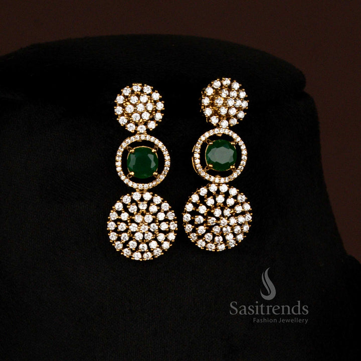 Party Wear American Diamond Circular Victorian Green Necklace Set with Earrings - Sasitrends