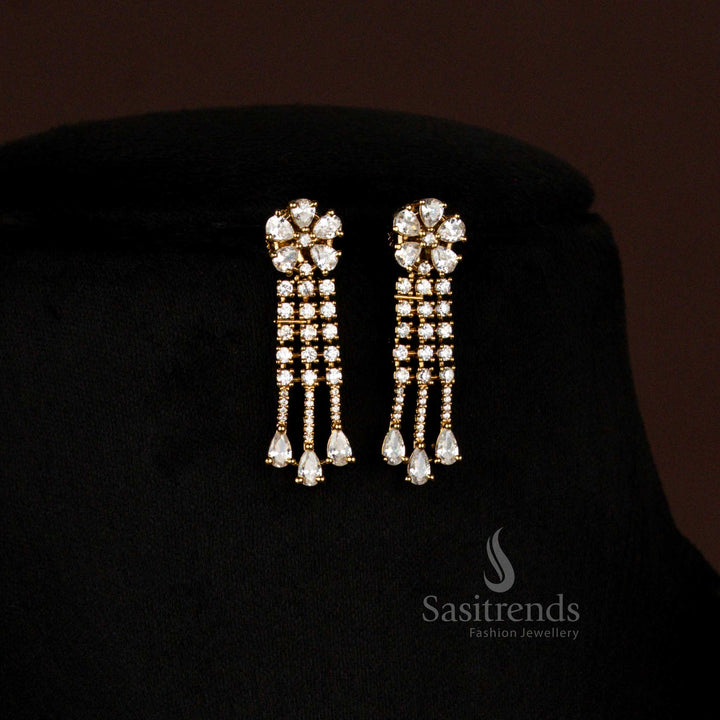 Attractive American Diamond Layered Victorian White Necklace with Drop Design and Earrings - Sasitrends