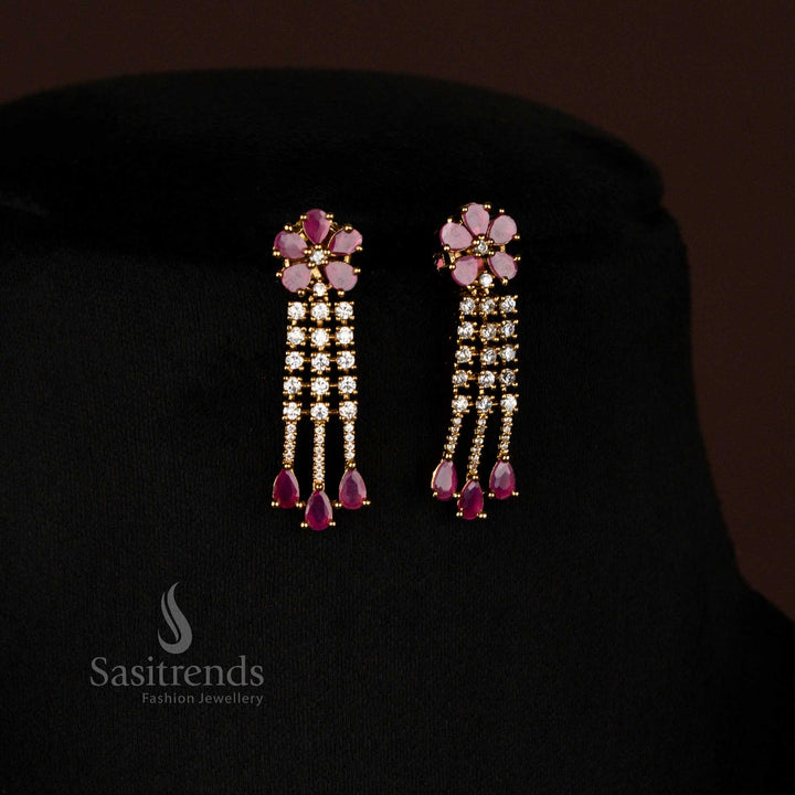 Party Wear Attractive American Diamond Layered Victorian White Ruby Necklace with Drop Design and Earrings - Sasitrends
