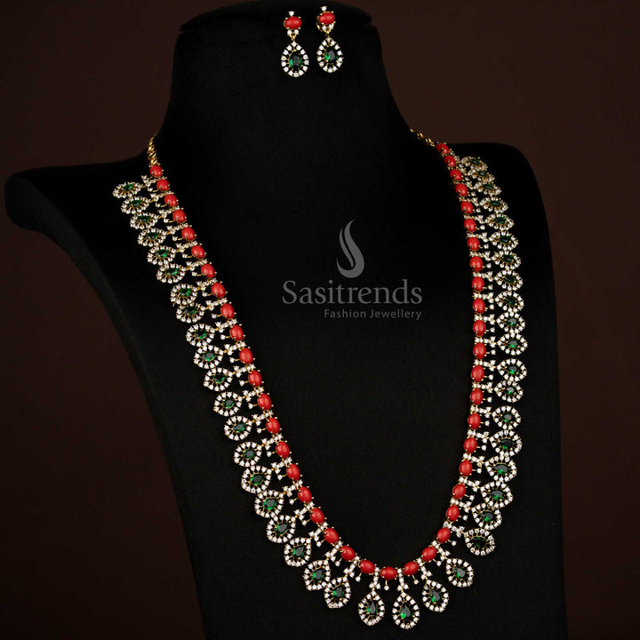 Stunning American Diamond Victorian Leaf & Oval Beautiful Long Jewellery Set