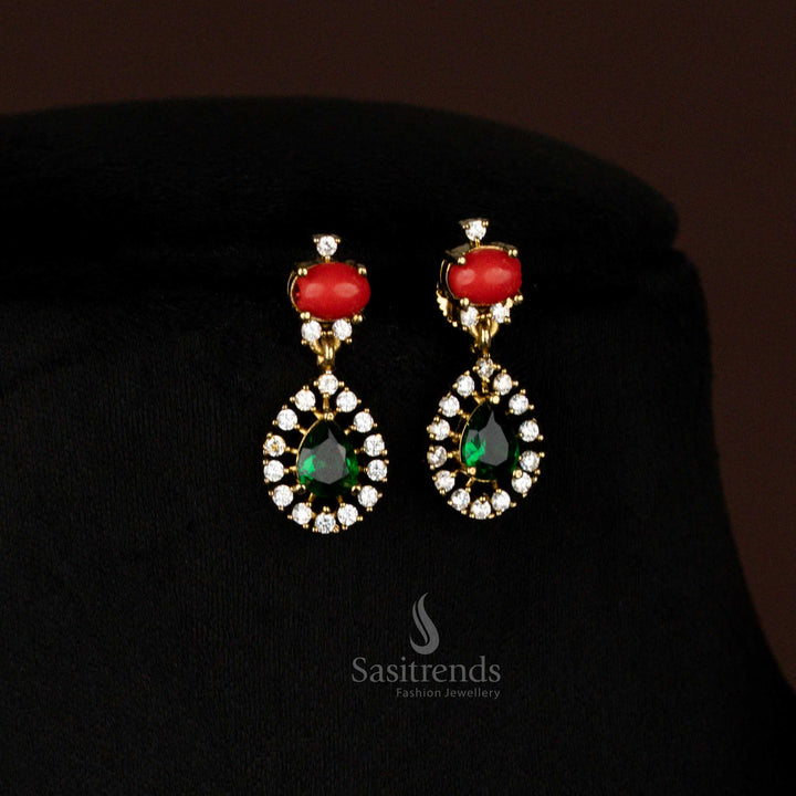 Amazing American Diamond Victorian Pavalam Green Leaf and Oval Long Necklace with Earrings - Sasitrends