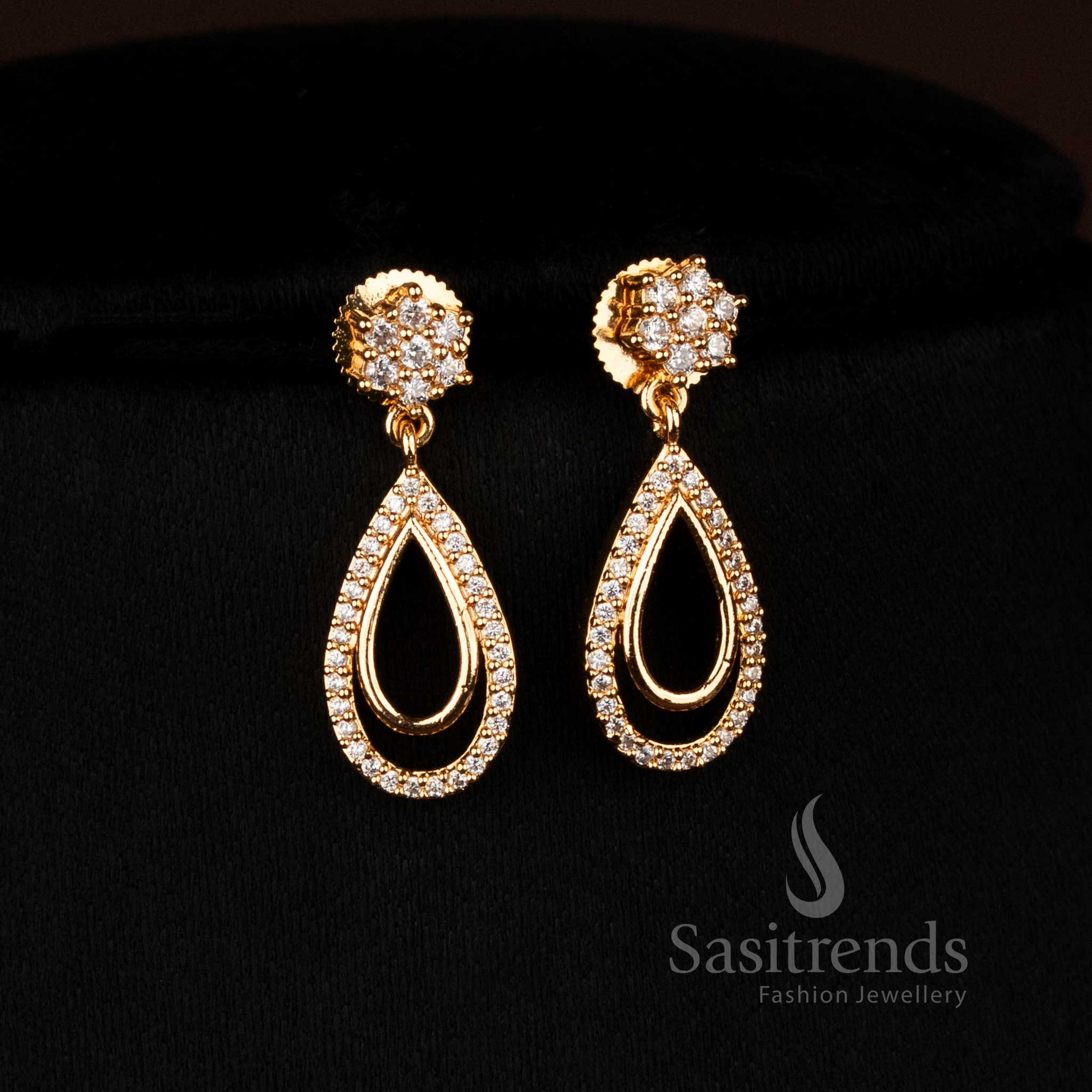 Radiant micro gold plated American Diamond white earrings, perfect for festive lustre and celebratory events – Sasitrends