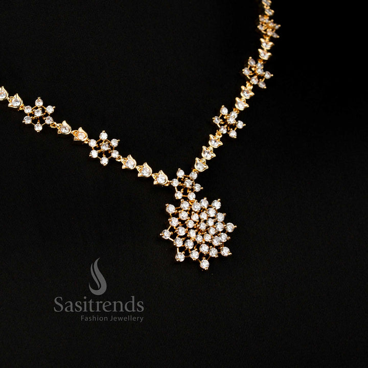 Exquisite American Diamond Star Flower Micro Gold Plated Necklace Jewellery Set for Weddings – Sasitrends