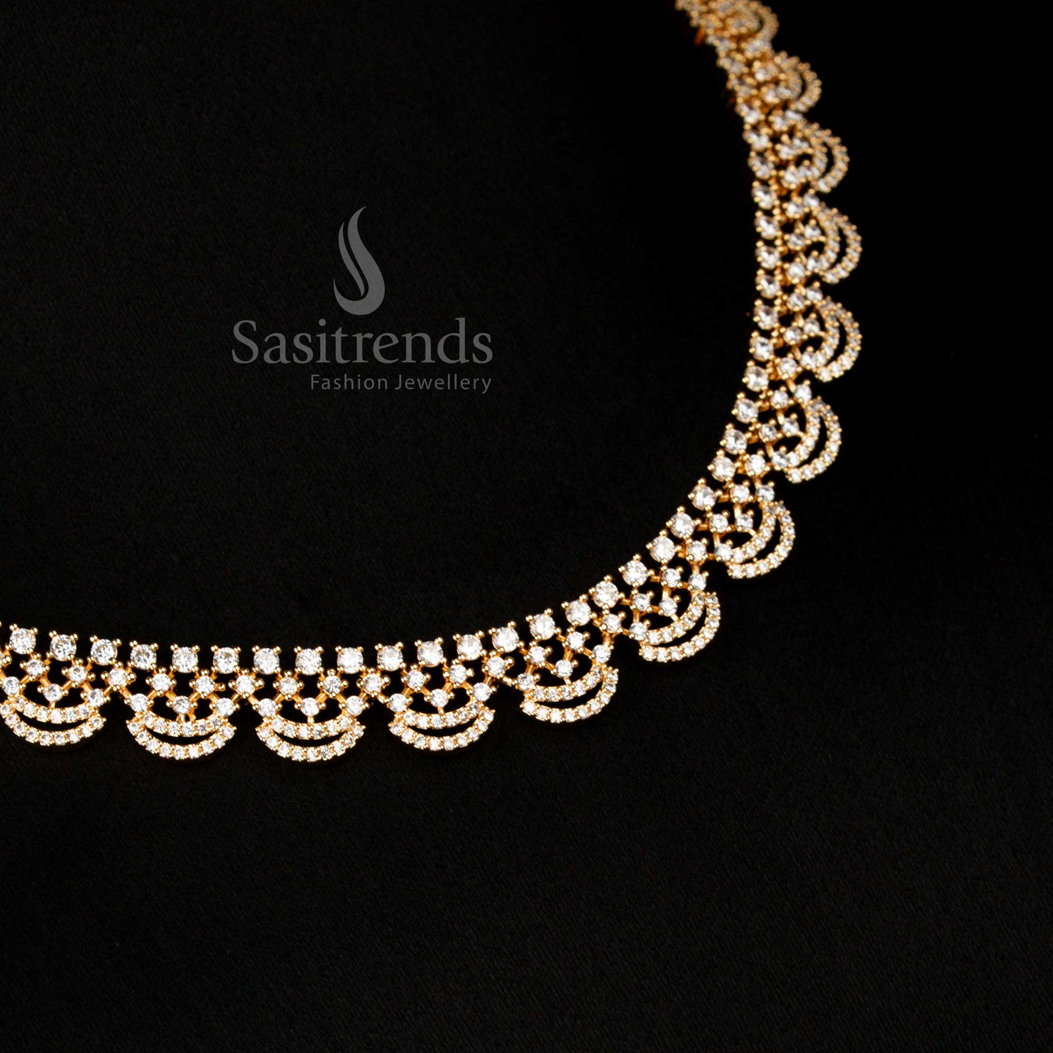 Guaranteed Micro Gold Plated round stone with americon diamond linked pattern Necklace Jewellery Set – Sasitrends