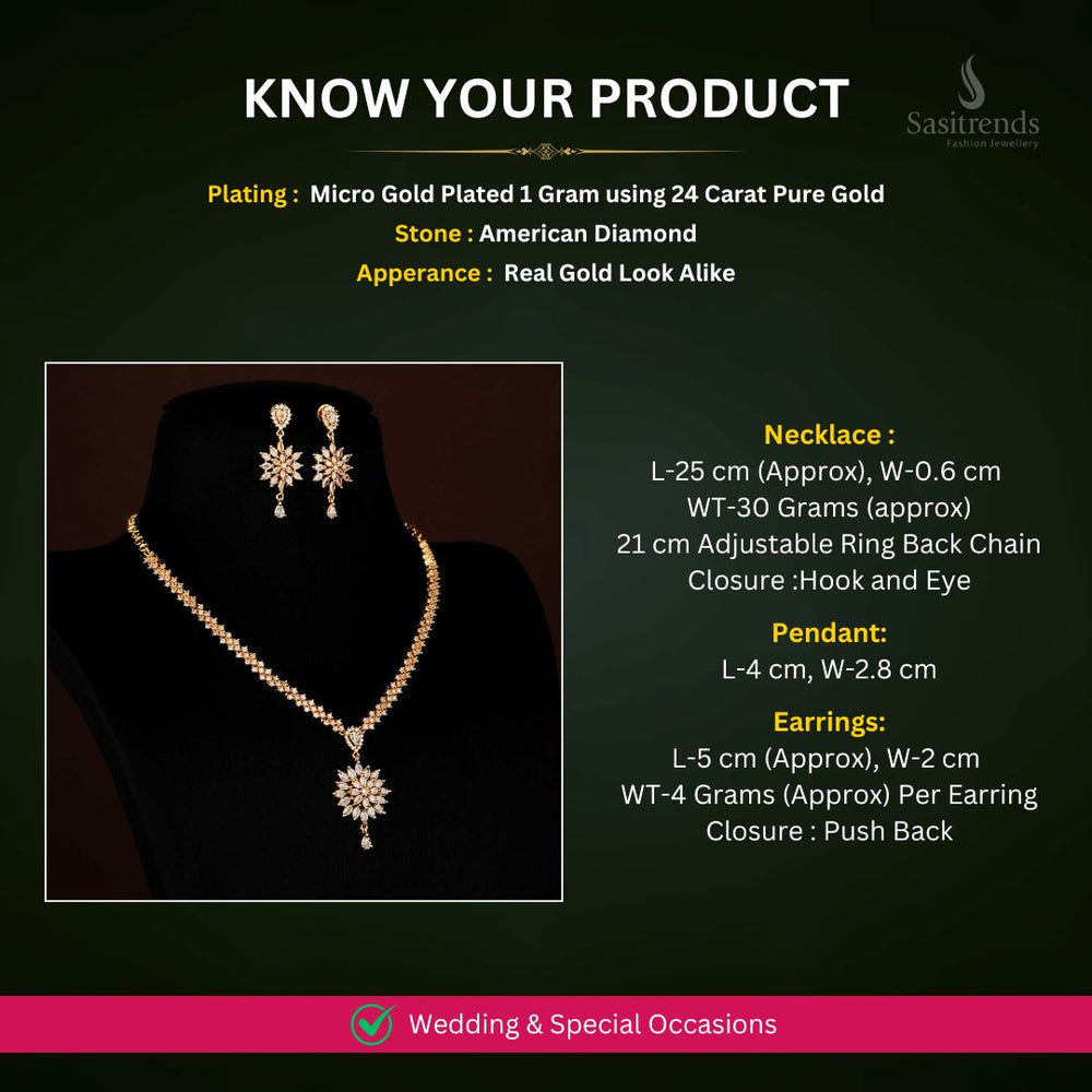Micro Gold Plated AD necklace set measurement image - Sasitrends