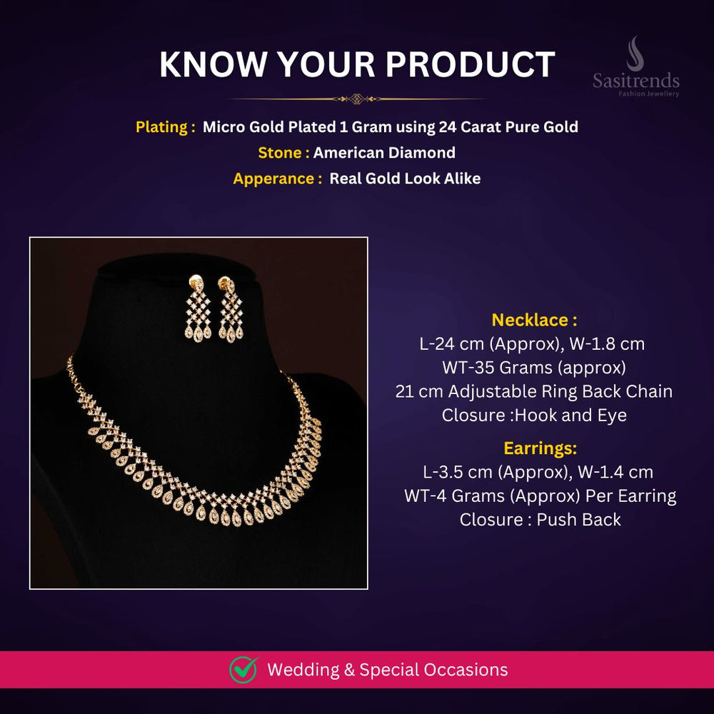 Micro Gold Plated AD necklace set measurement image - Sasitrends





