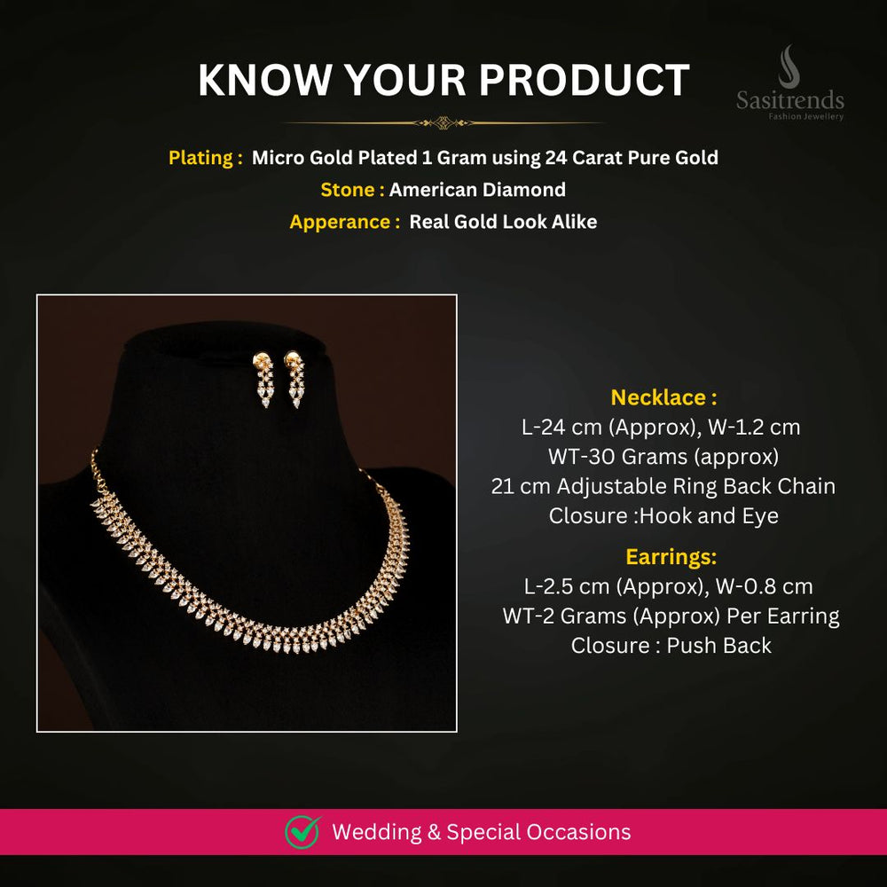 Micro Gold Plated AD necklace set measurement image - Sasitrends