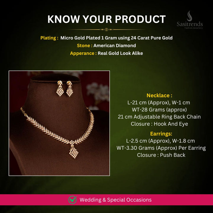Micro Gold plated AD necklace set-measurement image - Sasitrends