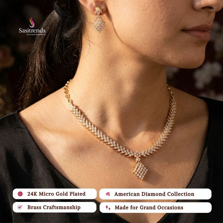 Engagement wear micro gold plated AD stone necklace set - Sasitrends