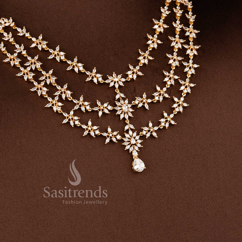 tylish micro gold plated necklace set with brilliant white marquise AD stones - Sasitrends