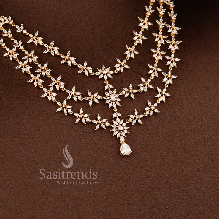 tylish micro gold plated necklace set with brilliant white marquise AD stones - Sasitrends