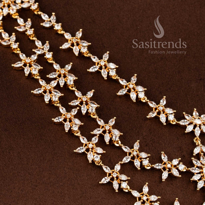 Stylish micro gold plated necklace set with brilliant white marquise AD stones.