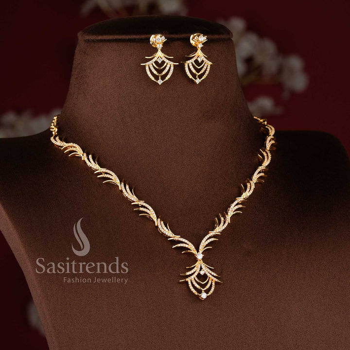 Stylish micro gold plated necklace set with brilliant white American Diamond accents.